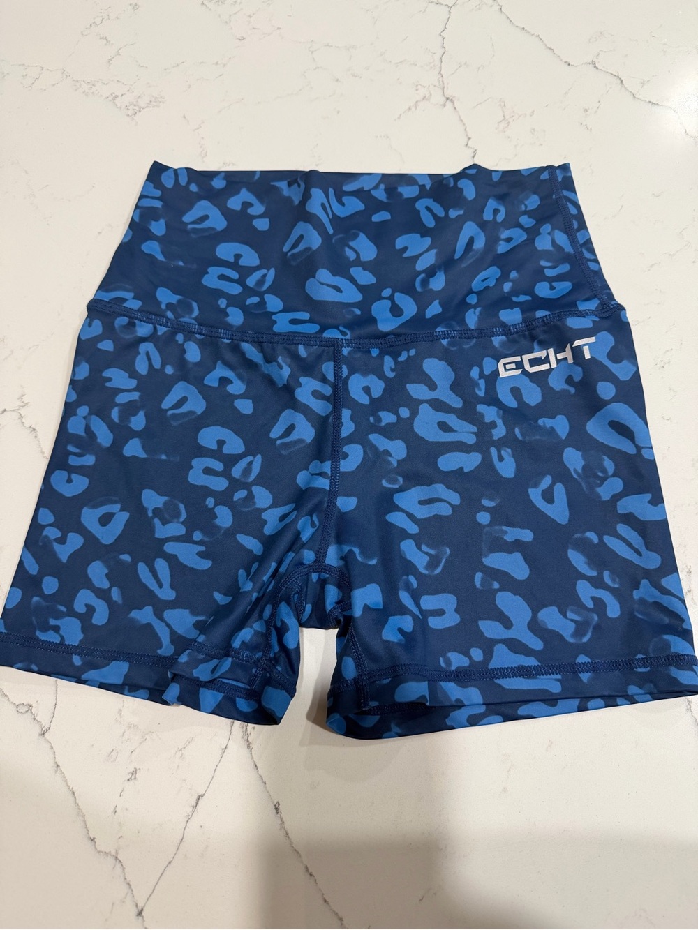ECHT Blue Leopard Print High Rise Biker Shorts Size Medium Activewear